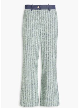 Maje Tweed-Look Flared Pants in Mint with Navy Waistband size 40 NWT